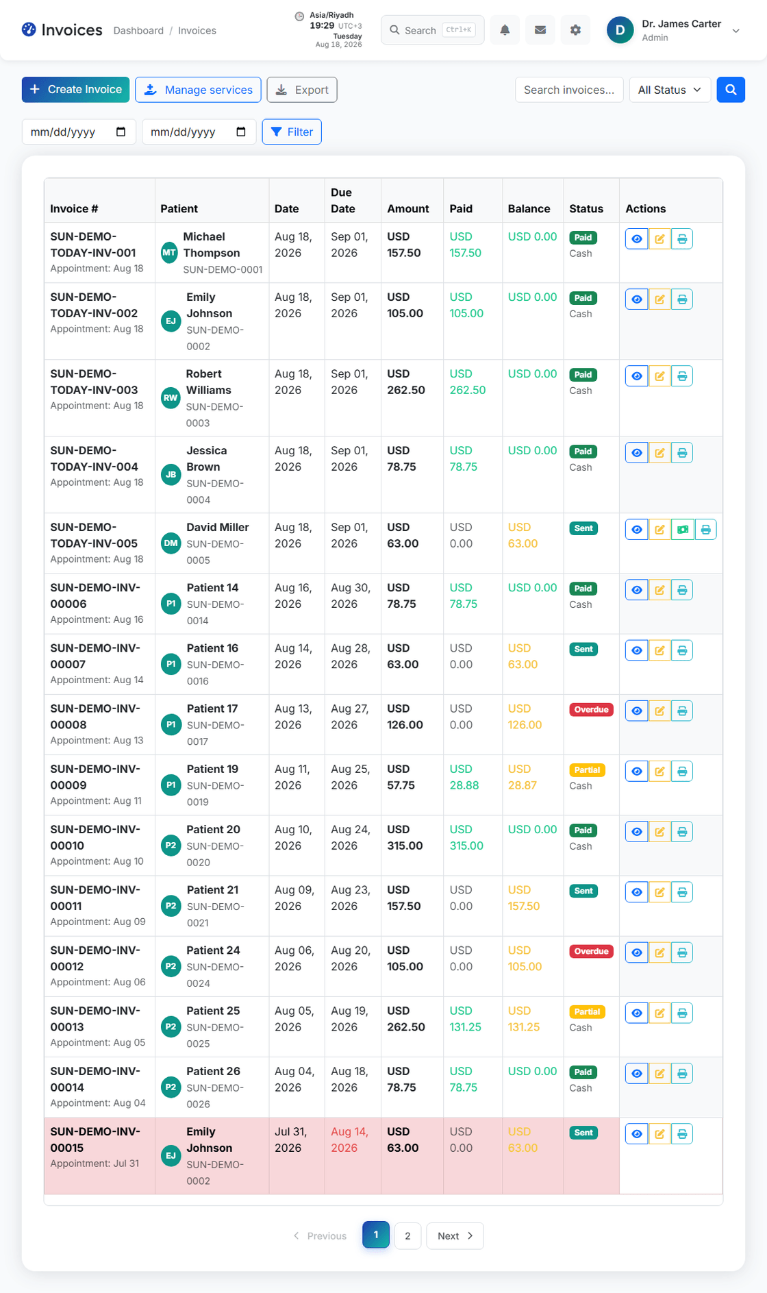 Invoices and billing workspace screenshot