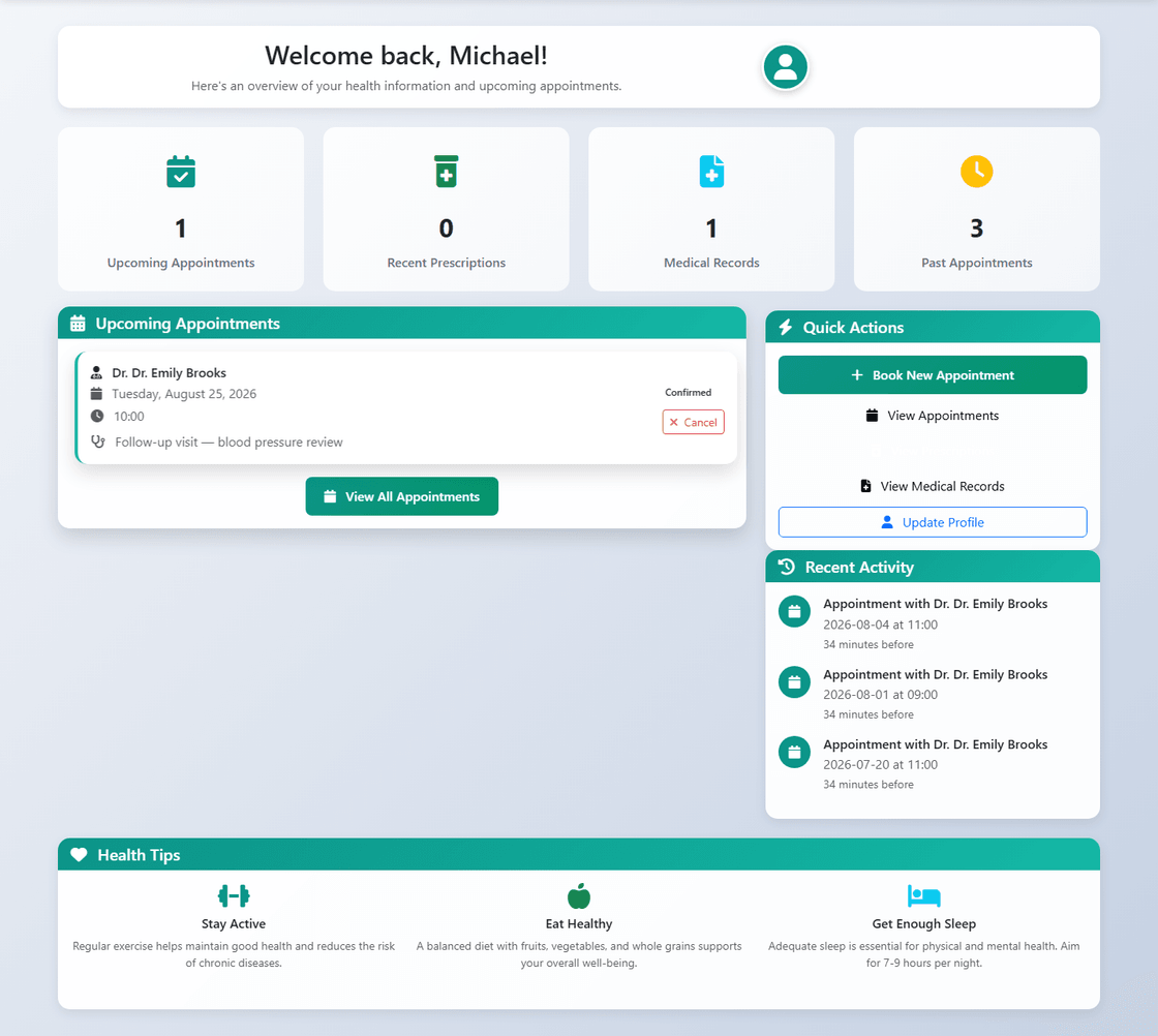 Patient portal dashboard screenshot