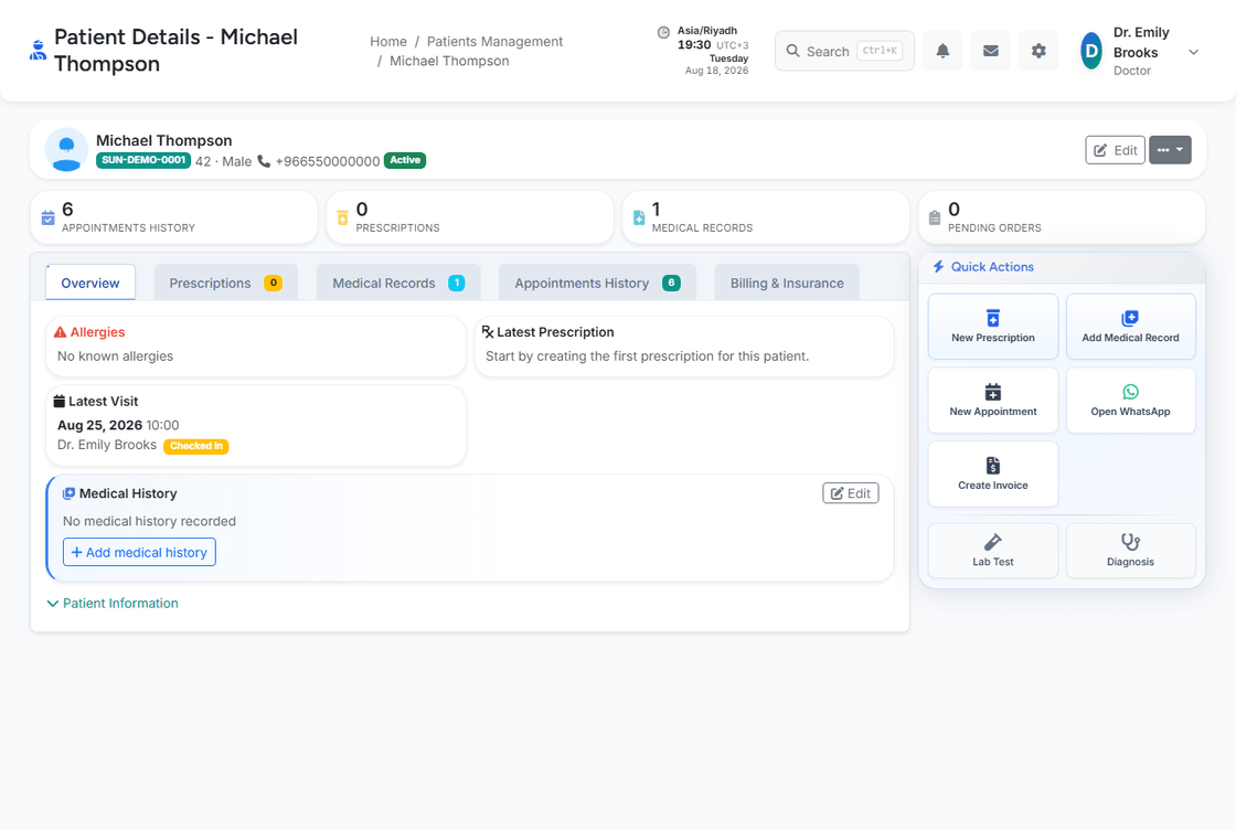 Patient profile workspace screenshot